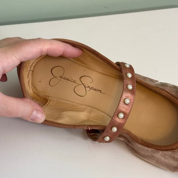 Jessica Simpson Lomanna Velvet Ballet Flat Shoes 9 Pink Bow Slip On Square Toe - Picture 8 of 15